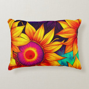 Elegante Kleurrijke Zonnebloem Bloemkracht Kunstwe Accent Kussen