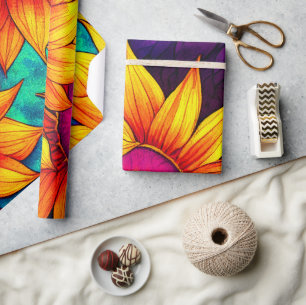 Elegante Kleurrijke Zonnebloem Bloemkracht Kunstwe Cadeaupapier