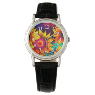 Elegante Kleurrijke Zonnebloem Bloemkracht Kunstwe Horloge