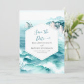 Elegante klif nautische bruiloft save the date (Staand voorkant)