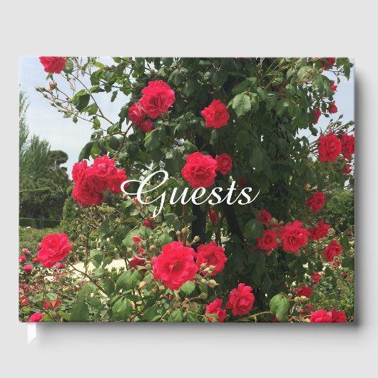 Elegante Klimmende Rode Rozen Gastenboek (Voorkant)