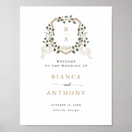 Elegante klimopgroen bloemenkroon welkomstbord poster