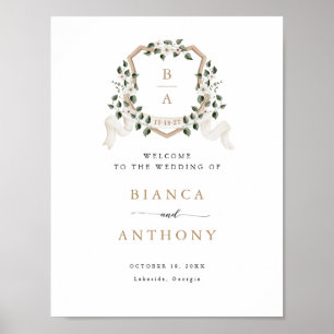 Elegante klimopgroen bloemenkroon welkomstbord poster