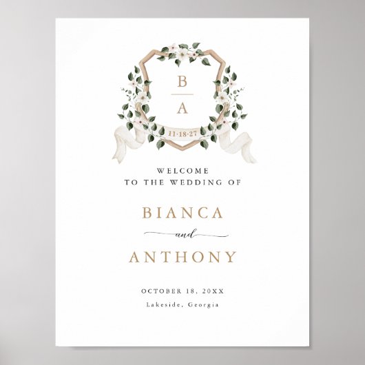 Elegante klimopgroen bloemenkroon welkomstbord poster (Voorkant)