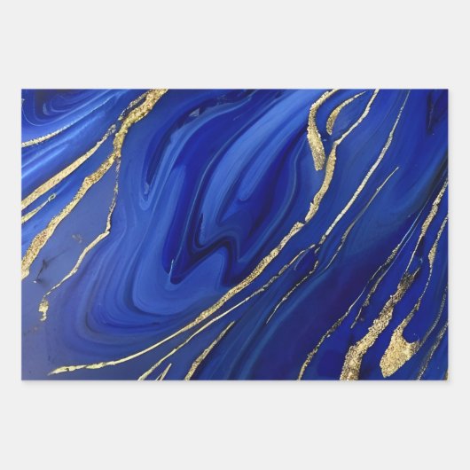 Elegante kobalt blauwe en gouden alcohol inkt patr inpakpapier vel (Voorkant 3)
