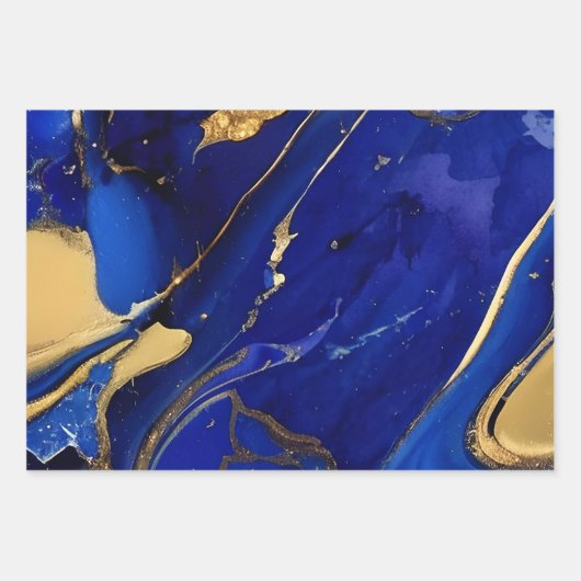 Elegante kobalt blauwe en gouden alcohol inkt patr inpakpapier vel (Voorkant 2)