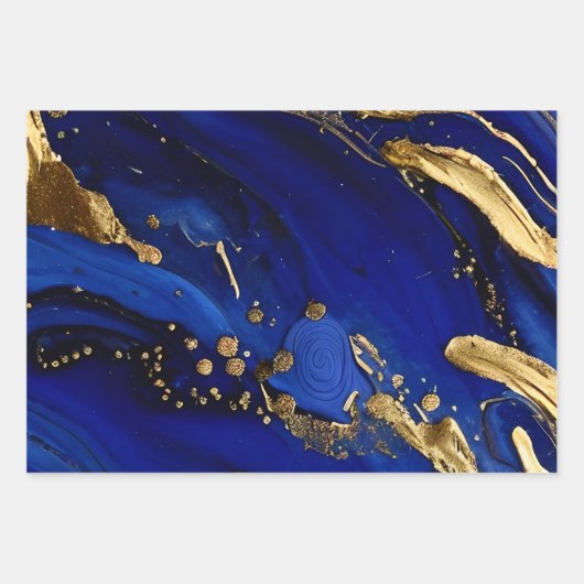 Elegante kobalt blauwe en gouden alcohol inkt patr inpakpapier vel (Voorkant)