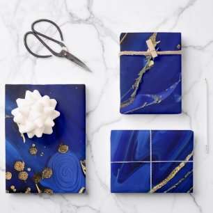 Elegante kobalt blauwe en gouden alcohol inkt patr inpakpapier vel