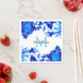 Elegante kobaltblauwe bloemen | Gepersonaliseerd Servet (Insitu)