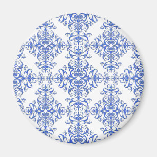 Elegante kobaltblauwe en witte bloemrijke damastst magneet
