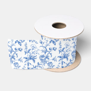Elegante kobaltblauwe grandmillennial toile bloem satijnen lint