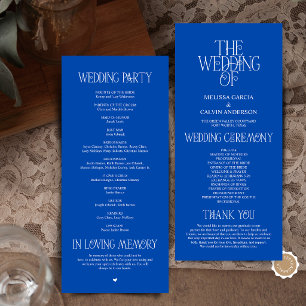 Elegante kobaltblauwe typografie huwelijksprogramm programmakaart