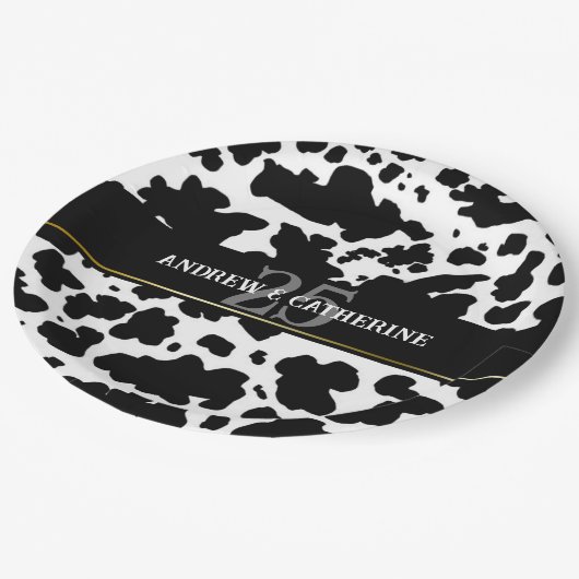 Elegante Koe Vlekken Print Boer Bruiloft Jubileum Papieren Bordje (Gekanteld)