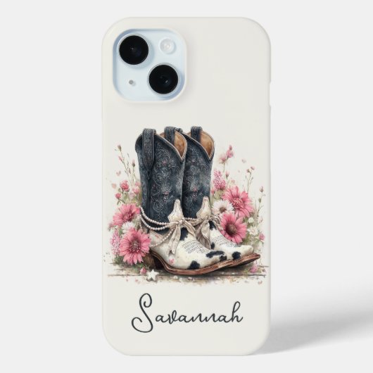 Elegante koeienhuid laarzen met gebloemde monogram Case-Mate iPhone case (Achterkant)