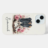 Elegante koeienhuid laarzen met gebloemde monogram Case-Mate iPhone case (Achterkant (horizontaal))