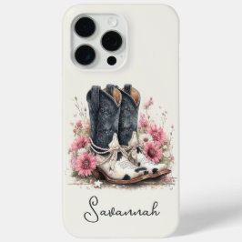 Elegante koeienhuid laarzen met gebloemde monogram iPhone 15 pro max hoesje