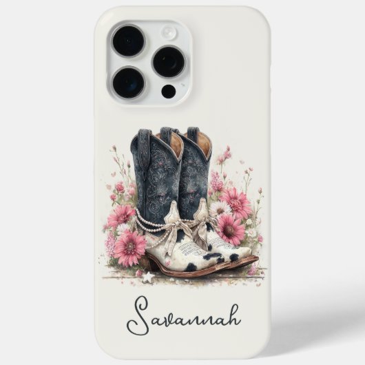 Elegante koeienhuid laarzen met gebloemde monogram Case-Mate iPhone case (Achterkant)