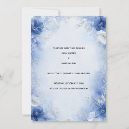 Elegante Koelblauwe Aquarel Bloemige Trouwkaart Kaart