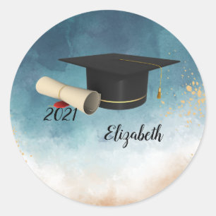 Elegante koele afstudeerhoed, diploma  ronde sticker