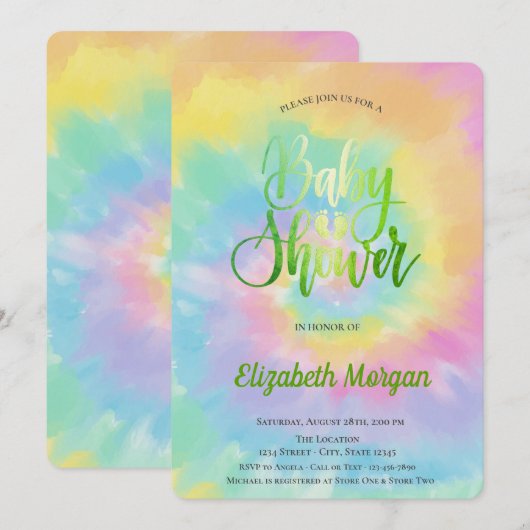 Elegante koele babyshower tie-dye kaart (Voorkant / Achterkant)