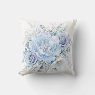 Elegante Koele Winter Blau & Witte Bloemboeket Kussen
