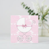 Elegante Koets Roze Damast Baby Shower Uitnodiging (Staand voorkant)