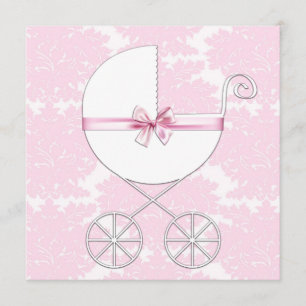 Elegante Koets Roze Damast Baby Shower Uitnodiging