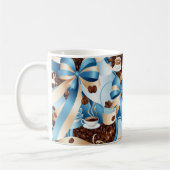Elegante koffie blauw lint bogen monogram koffiemok (Links)