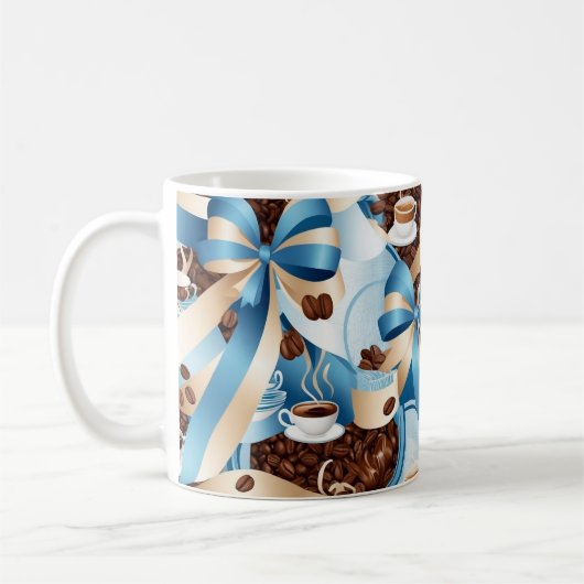 Elegante koffie blauw lint bogen monogram koffiemok (Links)