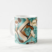 Elegante koffie blauwgroen lint bogen monogram koffiemok (Voorkant links)
