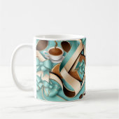 Elegante koffie blauwgroen lint bogen monogram koffiemok (Links)