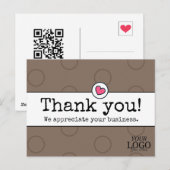 Elegante koffie bruin met hart zakelijk bedankt briefkaart (Voorkant / Achterkant)