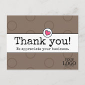 Elegante koffie bruin met hart zakelijk bedankt briefkaart (Voorkant)