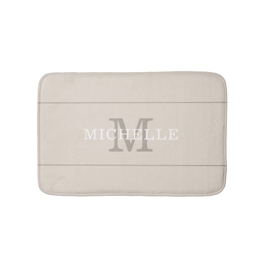 Elegante Koffie Cream Monogram Aangepaste Naam Badmat (Voorkant)