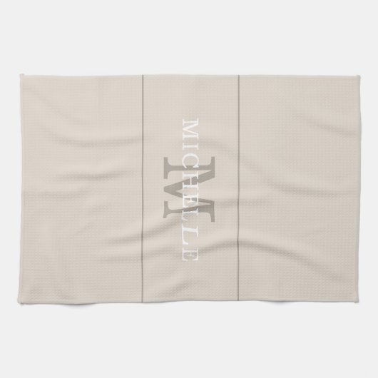 Elegante Koffie Cream Monogram Aangepaste Naam Theedoek (Horizontaal)