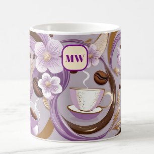 Elegante koffie lavendel bloemen & lint monogram koffiemok