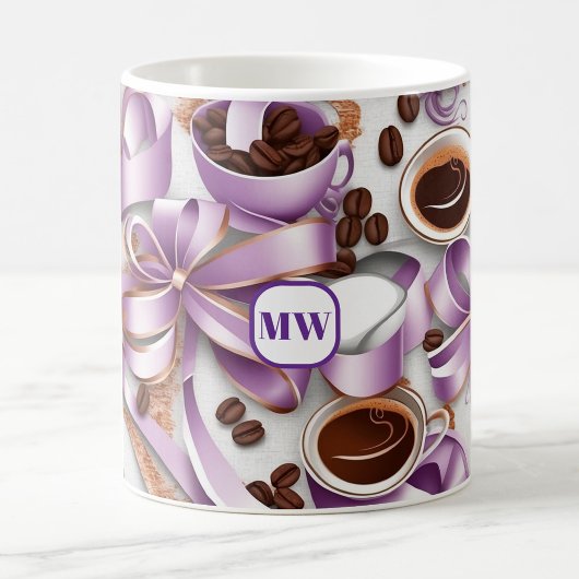 Elegante koffie lavendel lint bogen monogram koffiemok