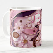Elegante koffie roze bloemen & lint monogram koffiemok