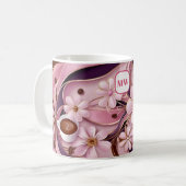 Elegante koffie roze bloemen & lint monogram koffiemok (Voorkant links)