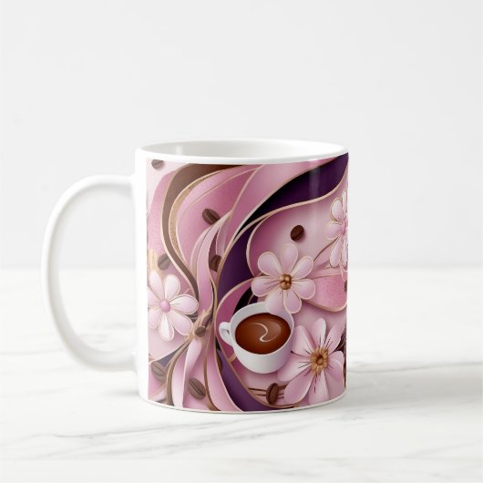 Elegante koffie roze bloemen & lint monogram koffiemok (Links)