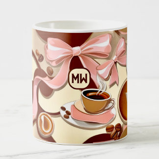 Elegante koffie-thema linten, bogen monogram koffiemok