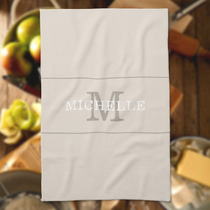 Elegante koffiecrème monogram aangepaste naam theedoek