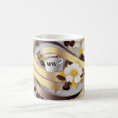 Elegante koffiegele bloemen & lint & initialen koffiemok (Center)