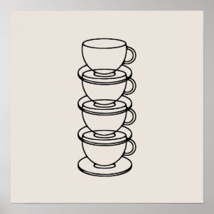 Elegante koffiekopjes muurkunst poster
