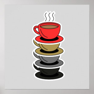 Elegante koffiekopjes muurkunst poster