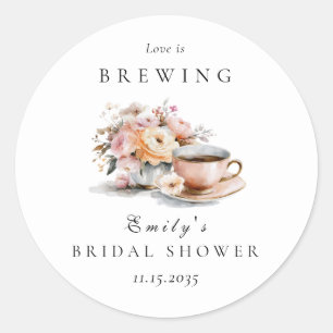 Elegante koffieliefde bruist Bruidsuitnodiging Ronde Sticker
