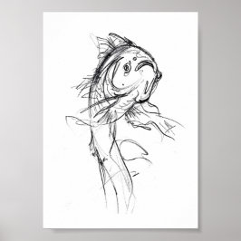 Elegante Koi Fish Abstracte schets Poster