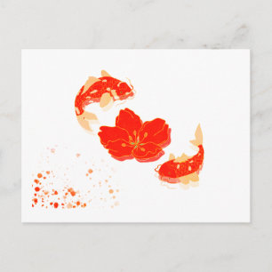 Elegante Koi Fish en Red Blossom Art   Japanse St Briefkaart