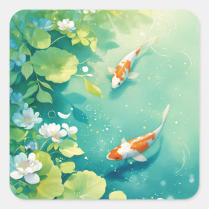 Elegante Koi in een Stille Vijver Vierkante Sticker