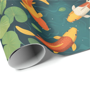 Elegante Koi Vijver en Leliebladeren Vintage Stijl Cadeaupapier